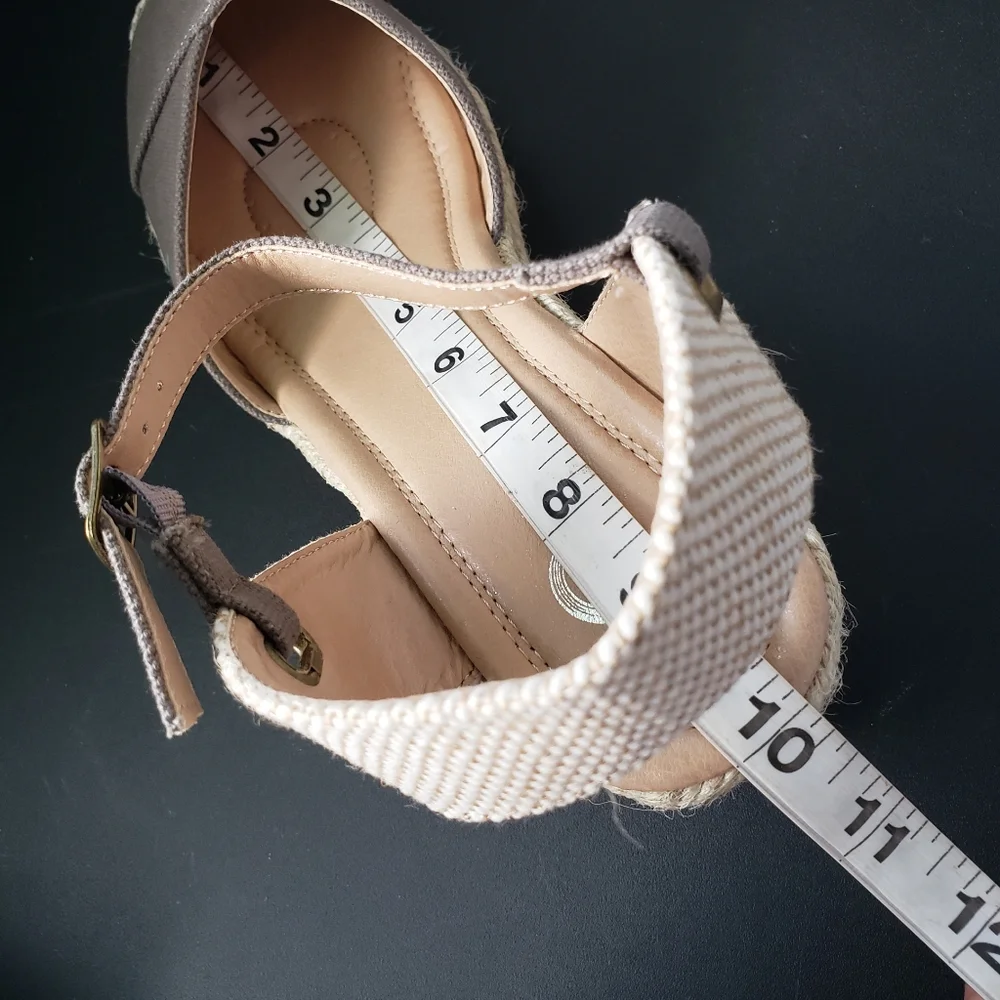 Tru Comfort Espadrille - Gray w/ Raffia Wedge - Canvas Textile Wide Width 8